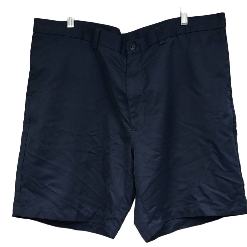 Roundtree & Yorke Men's 42 Adjustable Waist 9" Dress Shorts Flat Front Navy Blue